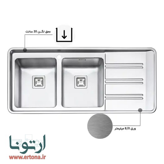 سینک ایلیااستیل مدل 2072 توکار
